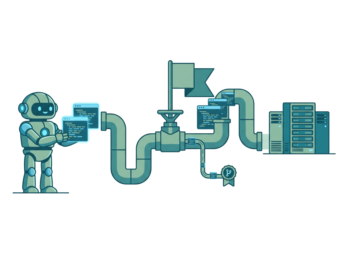 Agent-written code entering a gated pipe behind a flag